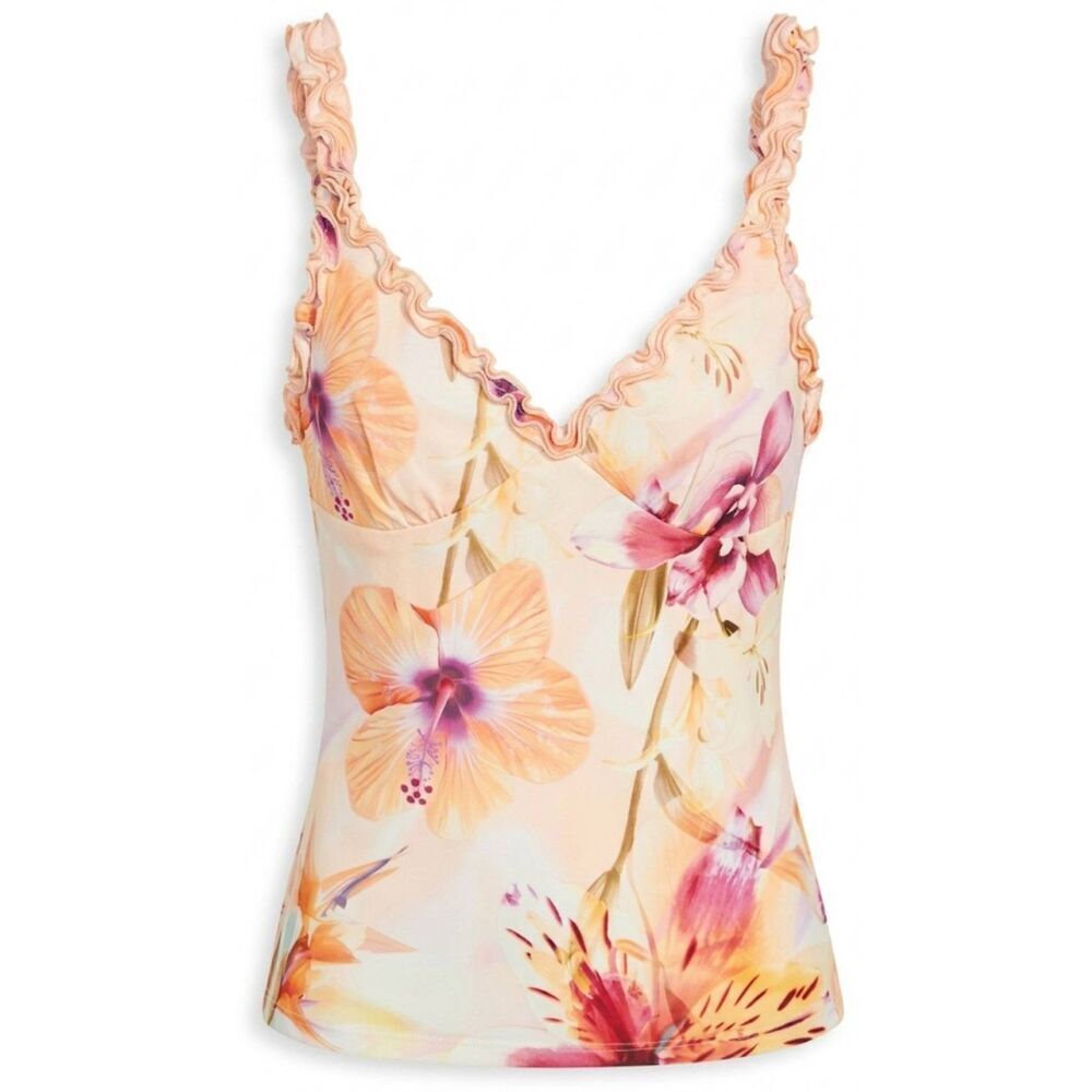 Out from under womens small baby doll top y2k inspired pink pear hibiscus tank